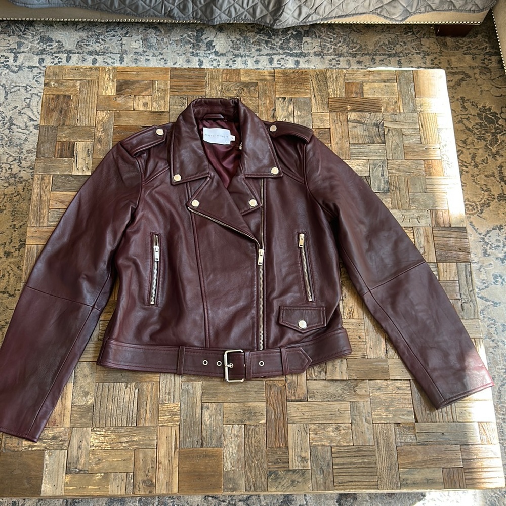 Rebecca Minkoff Burgundy Leather Moto Jacket - Picture 3 of 15